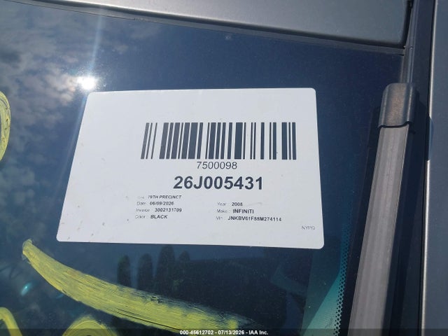 Aukcja sprzedaży 2008 Infiniti G35x, vin: JNKBV61F88M274114, numer aukcji: 45612702