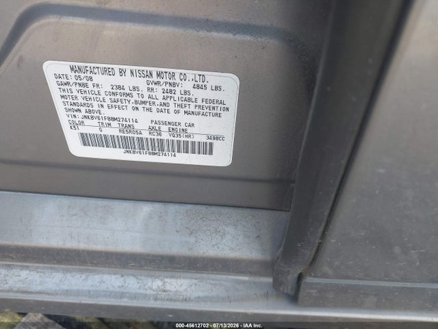 Aukcja sprzedaży 2008 Infiniti G35x, vin: JNKBV61F88M274114, numer aukcji: 45612702