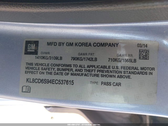 KL8CD6S94EC537615 Chevrolet Spark 1lt Auto