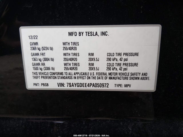 Aukcja sprzedaży 2023 Tesla Model Y Awd/long Range Dual Motor All-wheel Drive, vin: 7SAYGDEE4PA050972, numer aukcji: 45612719