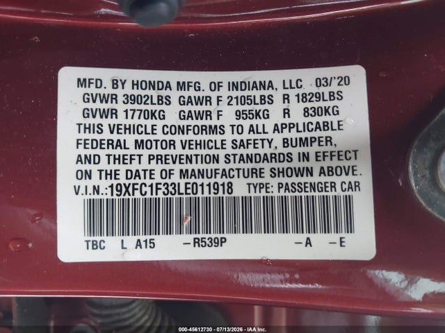 19XFC1F33LE011918 Honda CIVIC EX