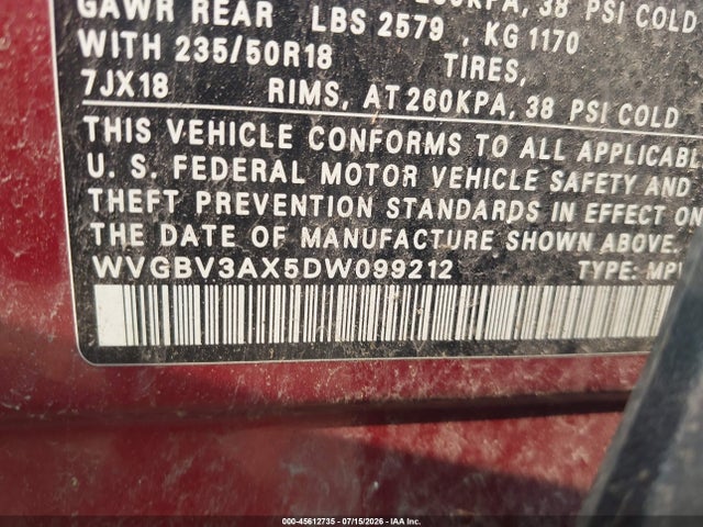 Продаж на аукціоні авто 2013 Volkswagen Tiguan Se, vin: WVGBV3AX5DW099212, номер лоту: 45612735