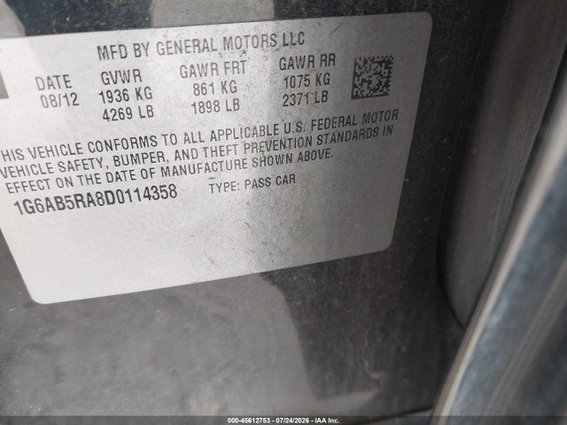 Aukcja sprzedaży 2013 Cadillac Ats Luxury, vin: 1G6AB5RA8D0114358, numer aukcji: 45612753