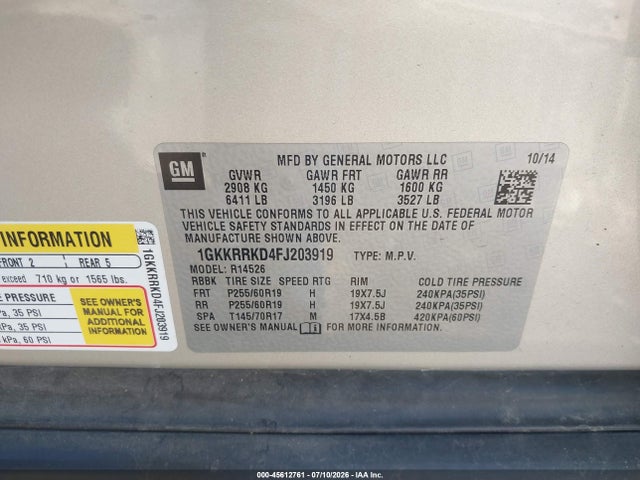 GMC Acadia Slt-1 2015 1GKKRRKD4FJ203919 Image 9