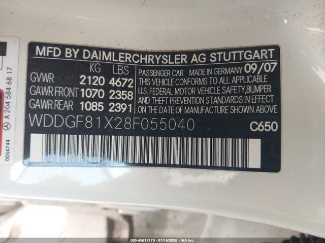 Aukcja sprzedaży 2008 Mercedes-benz C 300 Luxury 4matic/sport 4matic, vin: WDDGF81X28F055040, numer aukcji: 45612779