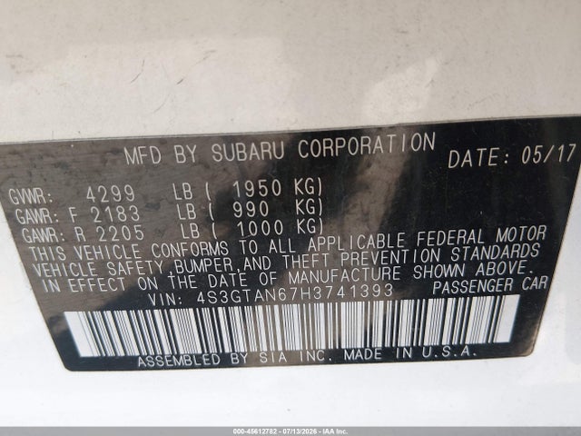 4S3GTAN67H3741393 Subaru Impreza 2.0i Limited
