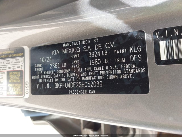 Продаж на аукціоні авто 2025 Kia K4 Ex, vin: 3KPFU4DE2SE052039, номер лоту: 45612796