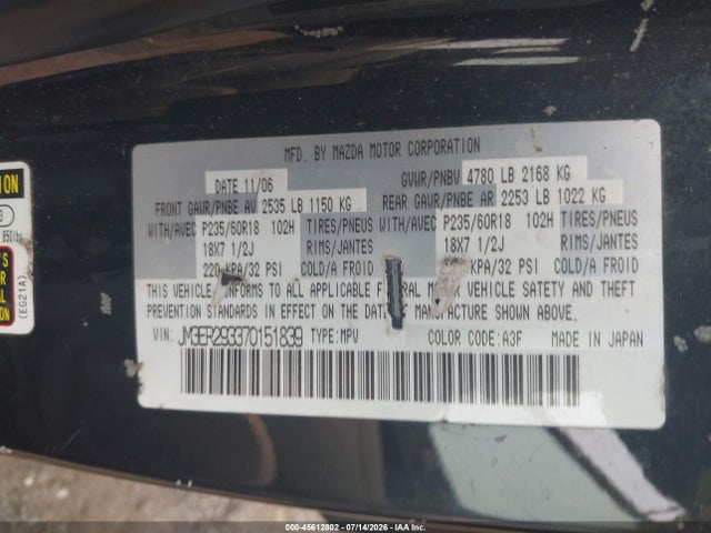 Aukcja sprzedaży 2007 Mazda Cx-7 Sport, vin: JM3ER293370151839, numer aukcji: 45612802