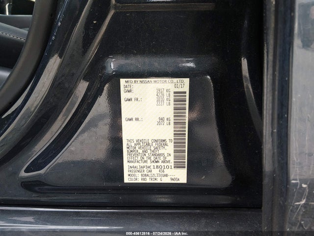 Продаж на аукціоні авто 2017 Nissan Altima 2.5 Sv, vin: 1N4AL3AP3HC180101, номер лоту: 45612816