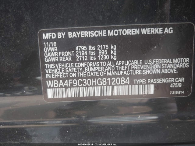 45612834 :رقم المزاد ، WBA4F9C30HG812084 vin ، 2017 Bmw 430i Gran Coupe Xdrive مزاد بيع