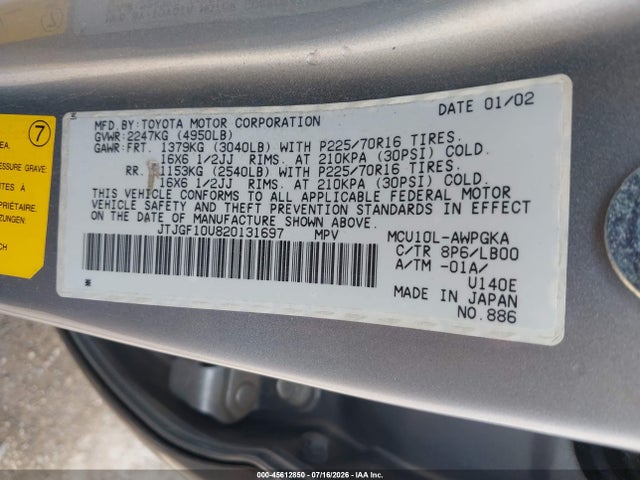 Продаж на аукціоні авто 2002 Lexus Rx 300, vin: JTJGF10U820131697, номер лоту: 45612850