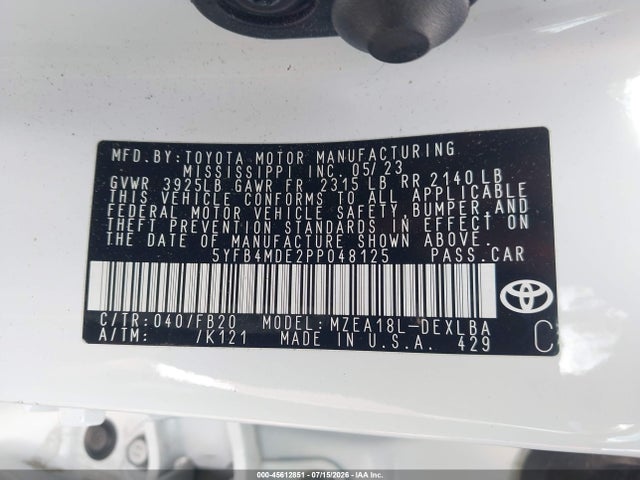 45612851 :رقم المزاد ، 5YFB4MDE2PP048125 vin ، 2023 Toyota Corolla Le مزاد بيع