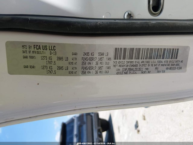 Aukcja sprzedaży 2020 Jeep Cherokee Trailhawk 4x4, vin: 1C4PJMBXXLD513511, numer aukcji: 45612882