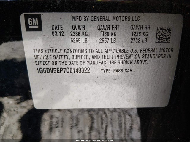 Aukcja sprzedaży 2012 Cadillac Cts-v, vin: 1G6DV5EP7C0148322, numer aukcji: 45612908