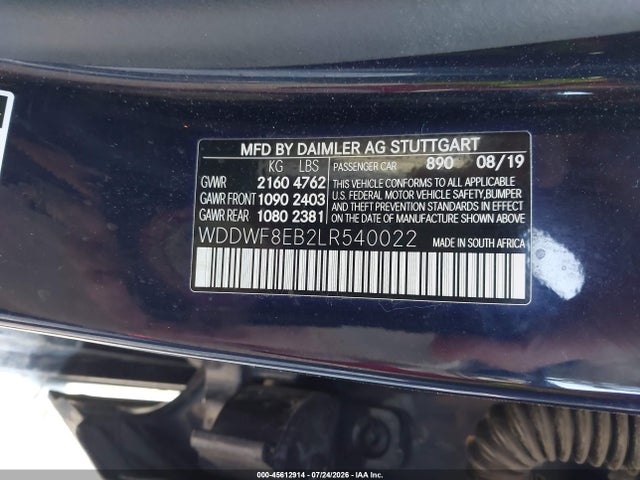 45612914 :رقم المزاد ، WDDWF8EB2LR540022 vin ، 2020 Mercedes-benz C 300 4matic مزاد بيع