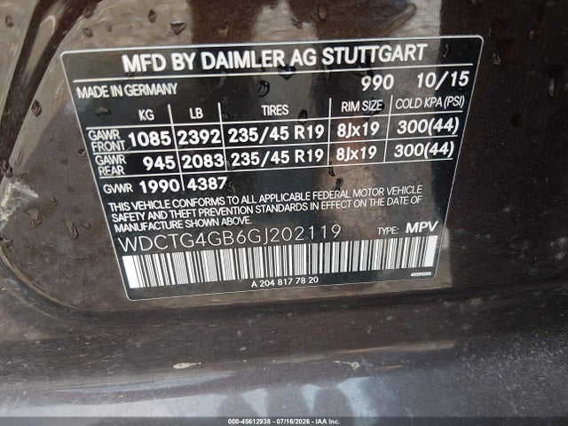 2016 Mercedes-benz Gla 250 4matic მანქანა იყიდება აუქციონზე, vin: WDCTG4GB6GJ202119, აუქციონის ნომერი: 45612938