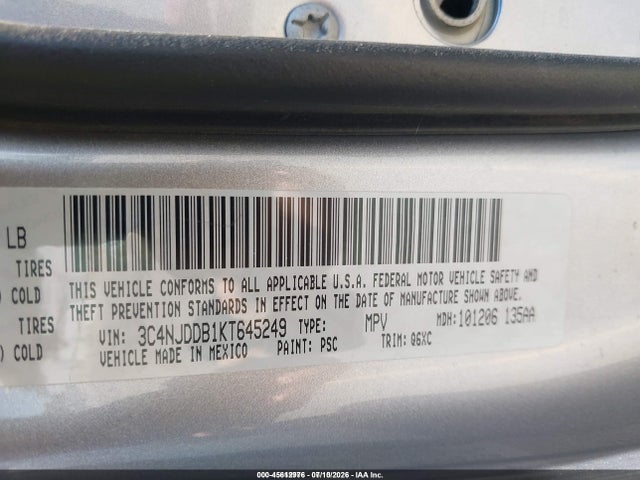 45612976 :رقم المزاد ، 3C4NJDDB1KT645249 vin ، 2019 Jeep Compass Trailhawk 4x4 مزاد بيع