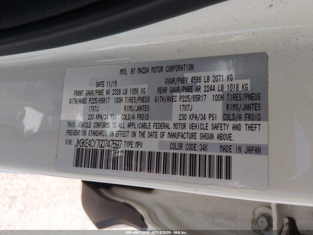 Aukcja sprzedaży 2016 Mazda Cx-5 Touring, vin: JM3KE4CY7G0747597, numer aukcji: 45612994