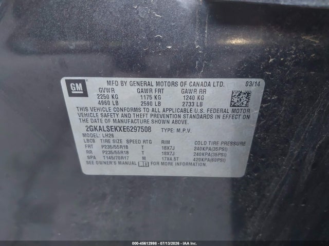Продаж на аукціоні авто 2014 Gmc Terrain Slt-1, vin: 2GKALSEKXE6297508, номер лоту: 45612998