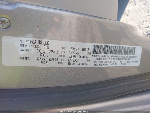 Продажа на аукционе авто 2016 Chrysler Town & Country Touring, vin: 2C4RC1BG6GR305355, номер лота: 45612999