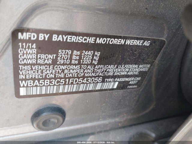 Продажа на аукционе авто 2015 Bmw 535i Xdrive, vin: WBA5B3C51FD543056, номер лота: 45613008