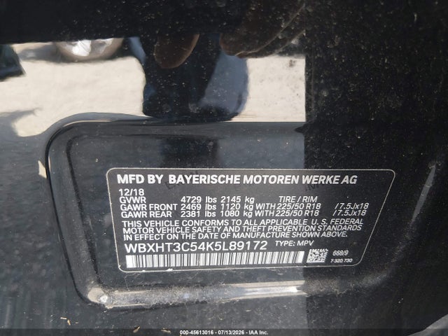 2019 Bmw X1 Xdrive28i მანქანა იყიდება აუქციონზე, vin: WBXHT3C54K5L89172, აუქციონის ნომერი: 45613016