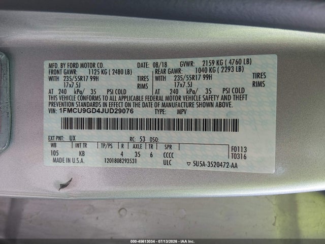 Ford ESCAPE SE 2018 1FMCU9GD4JUD29076 Image 9