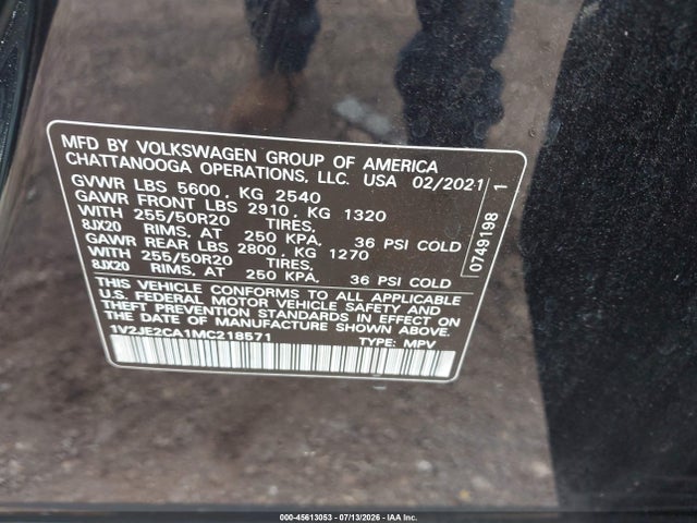 Aukcja sprzedaży 2021 Volkswagen Atlas Cross Sport 3.6l V6 Se W/technology, vin: 1V2JE2CA1MC218571, numer aukcji: 45613053