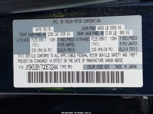 Продаж на аукціоні авто 2016 Mazda Cx-5 Sport, vin: JM3KE2BY7G0672244, номер лоту: 45613080