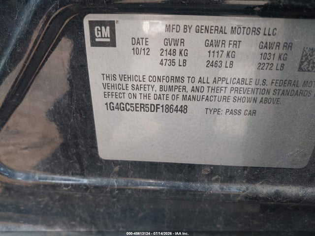 45613124 :رقم المزاد ، 1G4GC5ER5DF186448 vin ، 2013 Buick Lacrosse Leather Group مزاد بيع