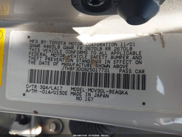 Продажа на аукционе авто 2002 Lexus Es 300, vin: JTHBF30G925017731, номер лота: 45613145