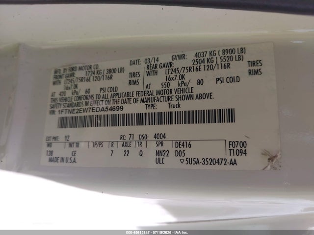 Ford E-250 Commercial 2014 1FTNE2EW7EDA54699 Image 9
