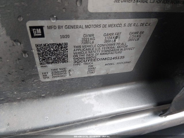 Продаж на аукціоні авто 2021 Chevrolet Silverado 1500 4wd  Short Bed Rst, vin: 3GCUYEED5MG145135, номер лоту: 45613176
