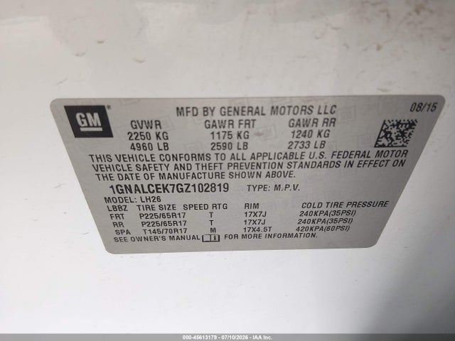 Chevrolet EQUINOX LT 2016 1GNALCEK7GZ102819 Image 9