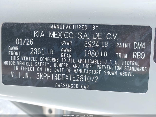 KIA K4 Lxs 2026 3KPFT4DEXTE281072 Image 9