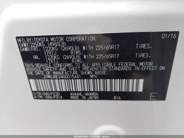 JTMRJREV4GD015441 Toyota Rav4 Hybrid Xle
