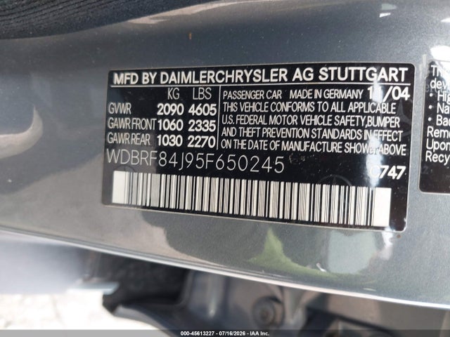 Aukcja sprzedaży 2005 Mercedes-benz C 320 Luxury 4matic, vin: WDBRF84J95F650245, numer aukcji: 45613227