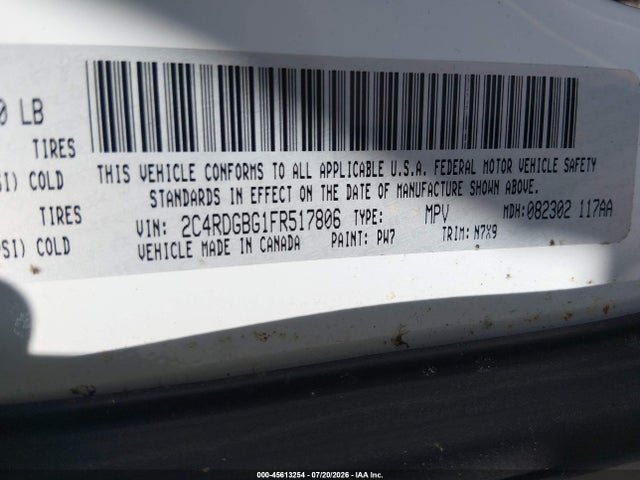 Продаж на аукціоні авто 2015 Dodge Grand Caravan Se, vin: 2C4RDGBG1FR517806, номер лоту: 45613254