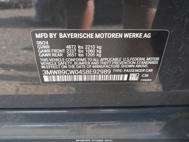 2025 Bmw 330i Xdrive მანქანა იყიდება აუქციონზე, vin: 3MW89CW04S8E92989, აუქციონის ნომერი: 45613276