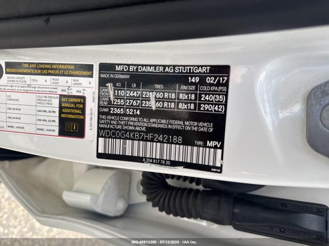 Aukcja sprzedaży 2017 Mercedes-benz Glc 300 4matic, vin: WDC0G4KB7HF242188, numer aukcji: 45613290