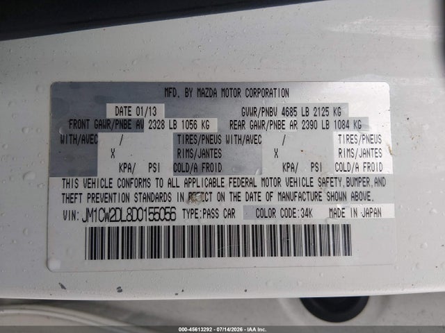 Aukcja sprzedaży 2013 Mazda Mazda5 Grand Touring, vin: JM1CW2DL8D0155056, numer aukcji: 45613292