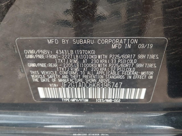 Aukcja sprzedaży 2019 Subaru Crosstrek 2.0i Premium, vin: JF2GTADC6K8396747, numer aukcji: 45613305