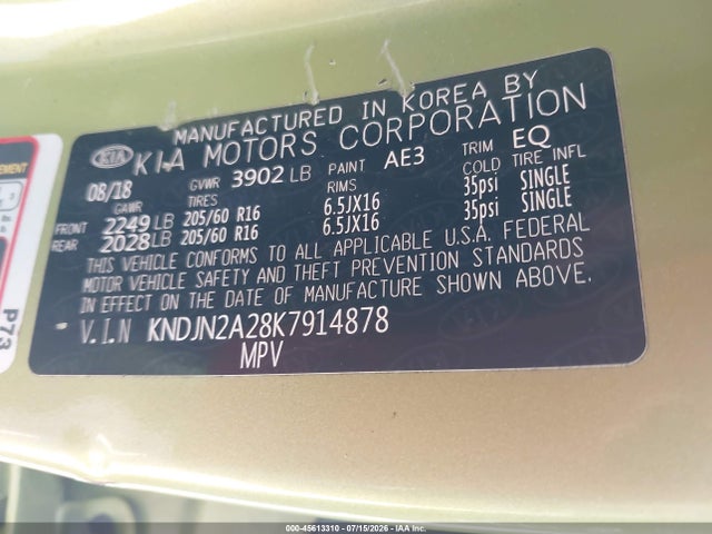 2019 Kia Soul მანქანა იყიდება აუქციონზე, vin: KNDJN2A28K7914878, აუქციონის ნომერი: 45613310