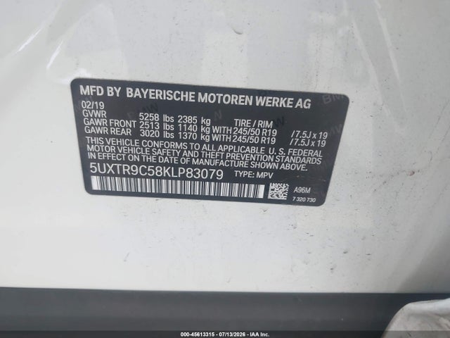 BMW X3 Xdrive30i 2019 5UXTR9C58KLP83079 Image 9