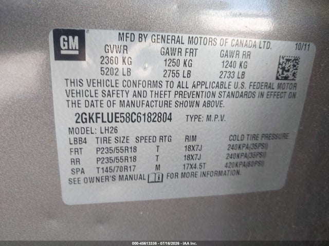Продажа на аукционе авто 2012 Gmc Terrain Slt-1, vin: 2GKFLUE58C6182804, номер лота: 45613336