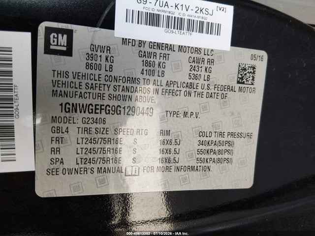 1GNWGEFG9G1290449 Chevrolet Express 2500 Ls