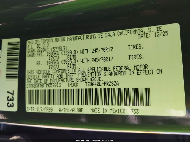 3TMKB5FN0TM057013 Toyota Tacoma Sr5