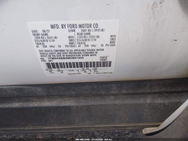 Ford Explorer 2021 1FMSK8BB9MGB91605 Image 9