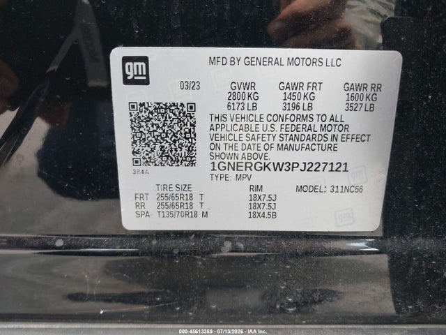 45613389 :رقم المزاد ، 1GNERGKW3PJ227121 vin ، 2023 Chevrolet Traverse Fwd Lt Cloth مزاد بيع