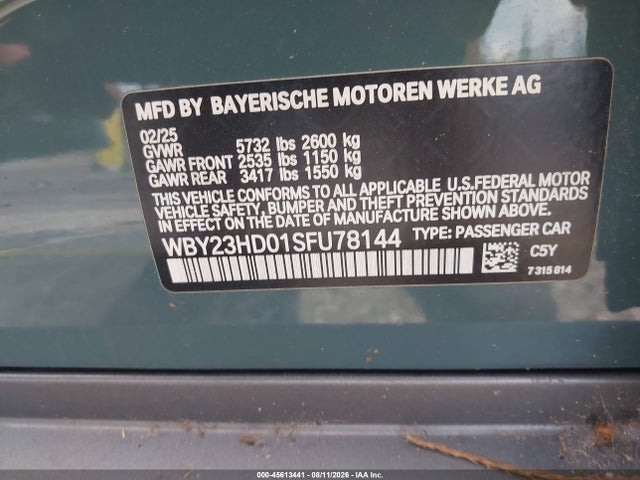 45613441 :رقم المزاد ، WBY23HD01SFU78144 vin ، 2025 Bmw I4 Gran Coupe Edrive40 مزاد بيع